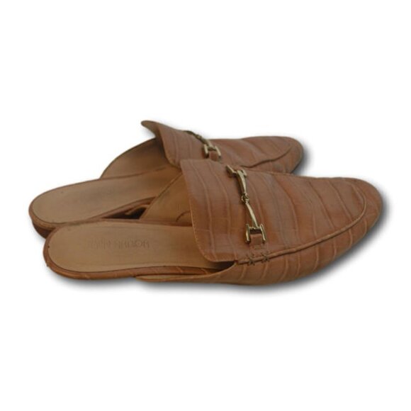 Jenn Ardor Caramel Reptile Embossed Backless Slip-On Mule Flat Loafers Size: 9 - Picture 2 of 4